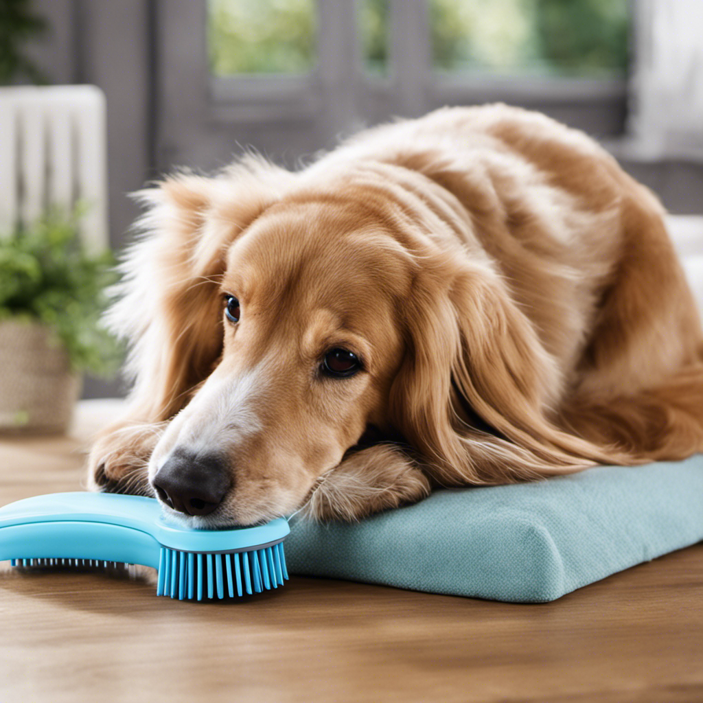 An image showcasing a sturdy, ergonomic pet brush with fine, flexible bristles designed to effortlessly capture and remove stubborn pet hair