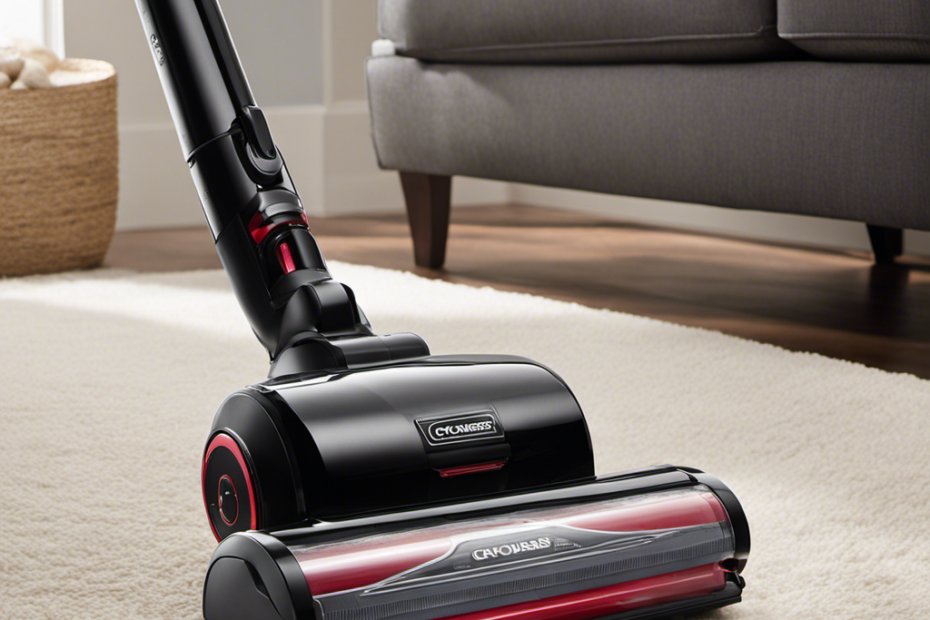 An image showcasing a sleek, high-performance vacuum with advanced cyclone technology, effortlessly sucking up mountains of pet hair