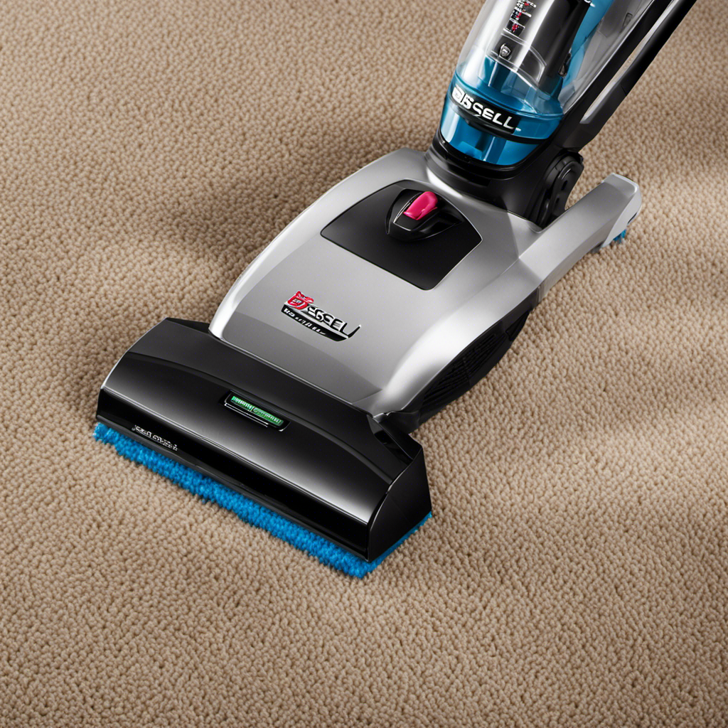 An image that showcases the Bissell Pet Hair Eraser Vacuum's powerful performance by depicting a sparkling clean carpet with a multitude of pet hairs effortlessly sucked up, while the vacuum's plug reveals its impressive amp rating