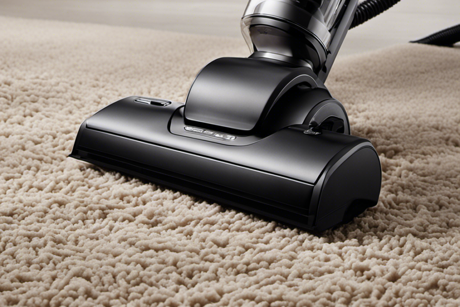 An image showcasing a powerful vacuum effortlessly gliding over a plush carpet, seamlessly collecting copious amounts of pet hair