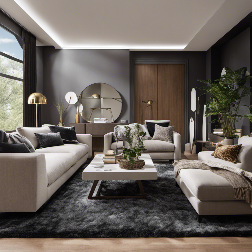 An image showcasing a sleek, modern living room with plush, pet-friendly furniture