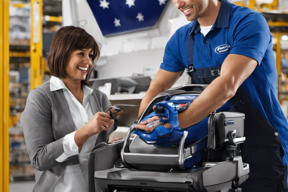 An image showcasing a smiling customer in Australia, with a Graco representative going above and beyond, assisting them with a high-quality product, demonstrating Graco Australia's exceptional customer service