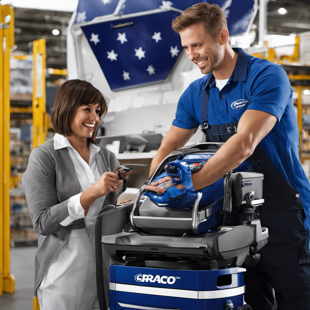 An image showcasing a smiling customer in Australia, with a Graco representative going above and beyond, assisting them with a high-quality product, demonstrating Graco Australia's exceptional customer service