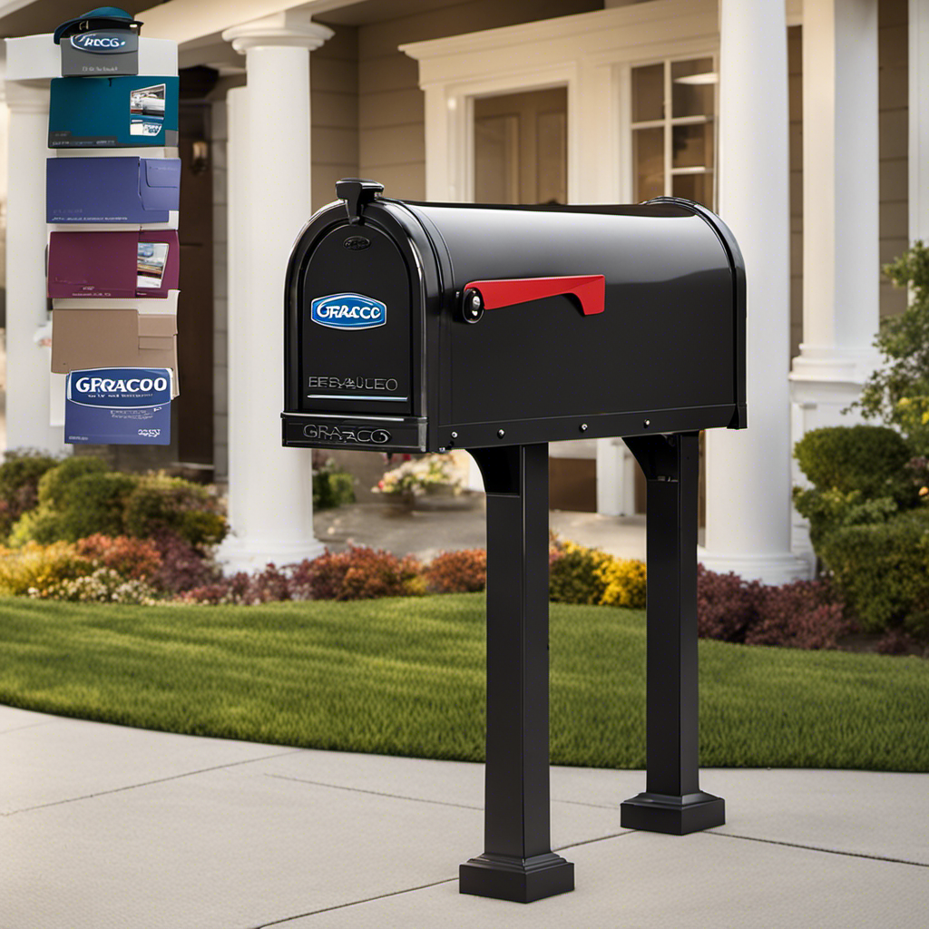 An image showcasing a stylish mailbox with the Graco logo, overflowing with colorful envelopes bearing "exclusive deals" and "latest updates" stamps, surrounded by excited customers eagerly awaiting their turn to access the offers