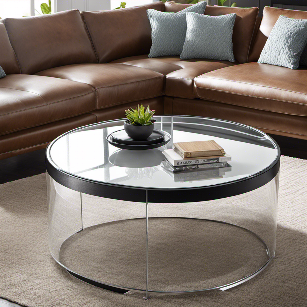 An image showcasing a shiny coffee table adorned with a sleek, transparent cover that repels pet hair and dust