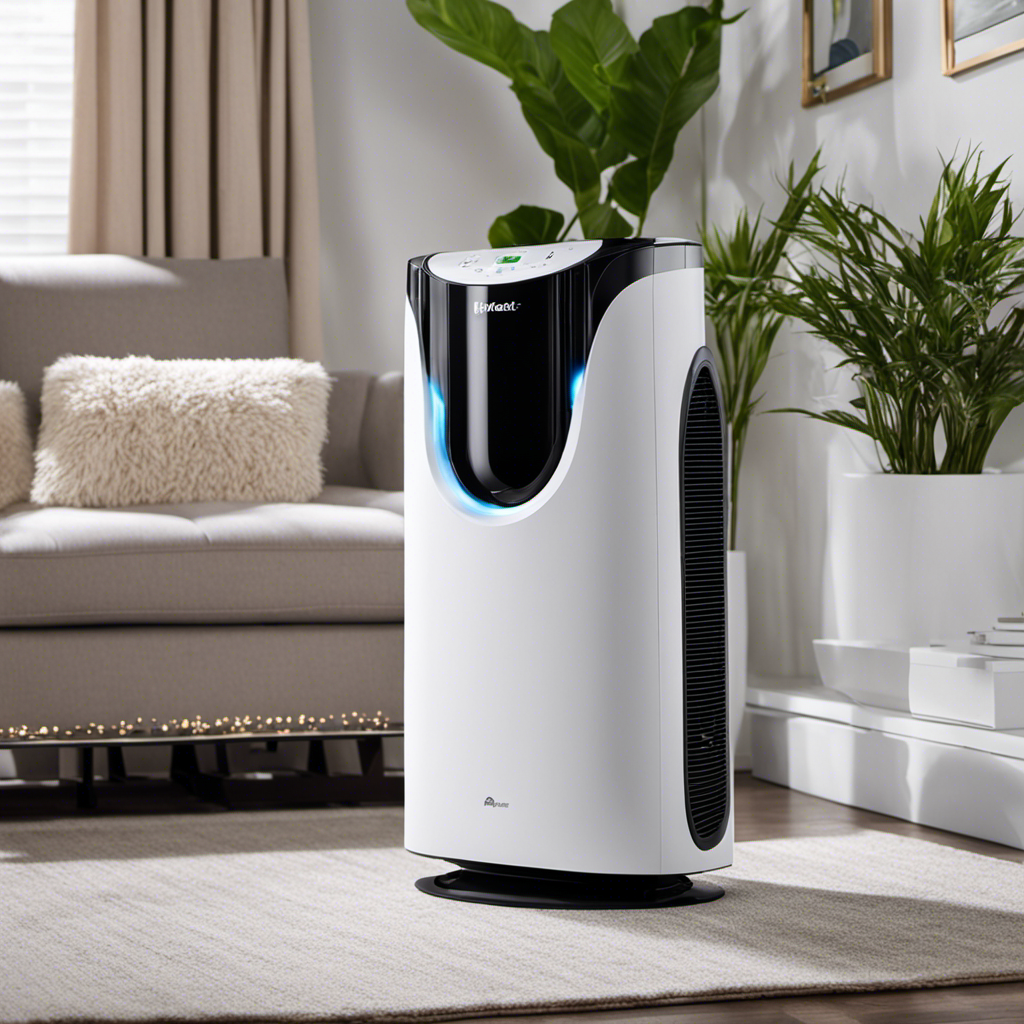 An image showcasing an air purifier in action, capturing microscopic pet hair particles being effectively trapped and removed