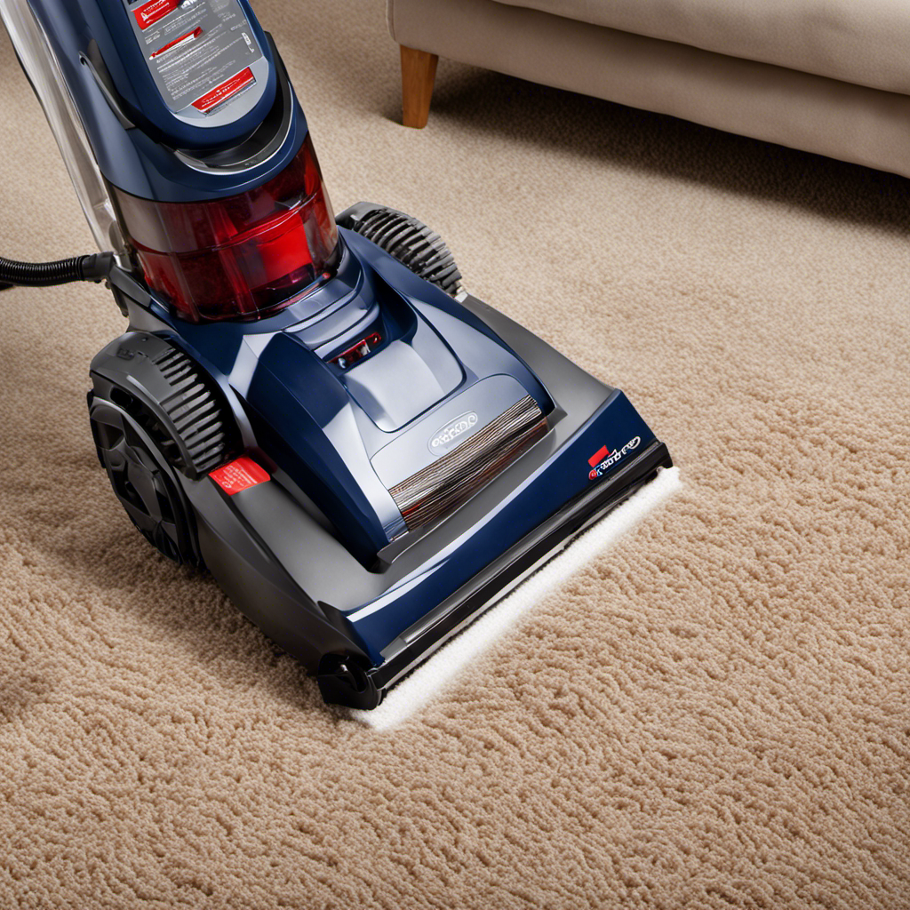 An image displaying a user removing tangled pet hair from the brush roll of the Proheat® Pet Upright Carpet Cleaner (model 89104)