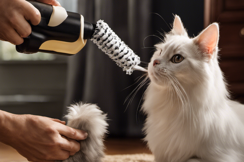 An image showcasing a pet owner, armed with a lint roller, meticulously removing pet hair from their clothes