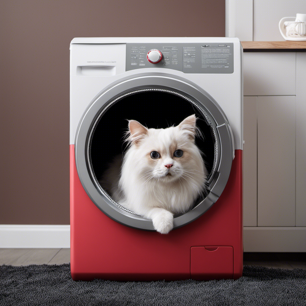 An image showcasing a pet bed inside a washing machine, covered in copious amounts of pet hair