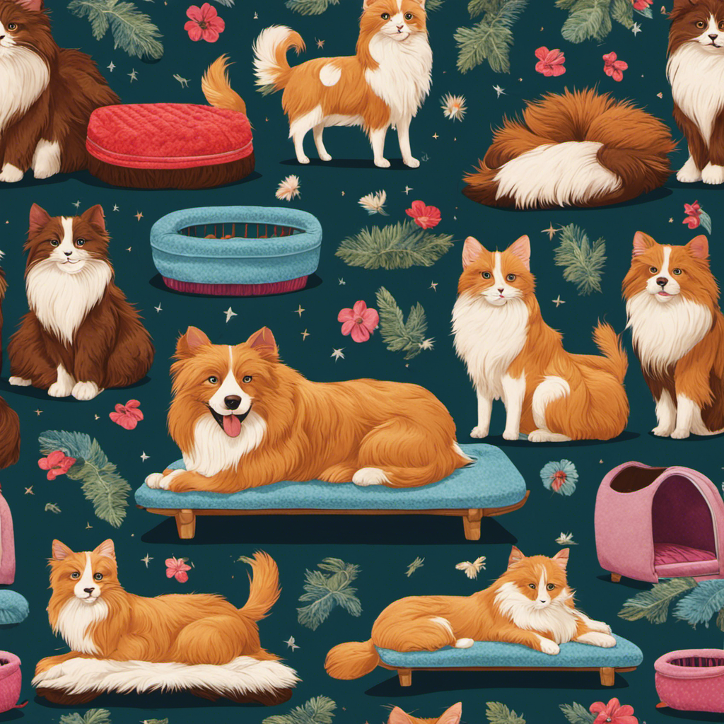 An image that showcases a vibrant pet bed covered in fluffy pet hair
