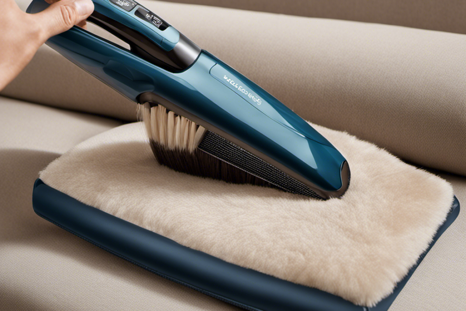 An image of a pet hair remover in action, showcasing its intricate bristle pattern delicately lifting pet hair from a couch