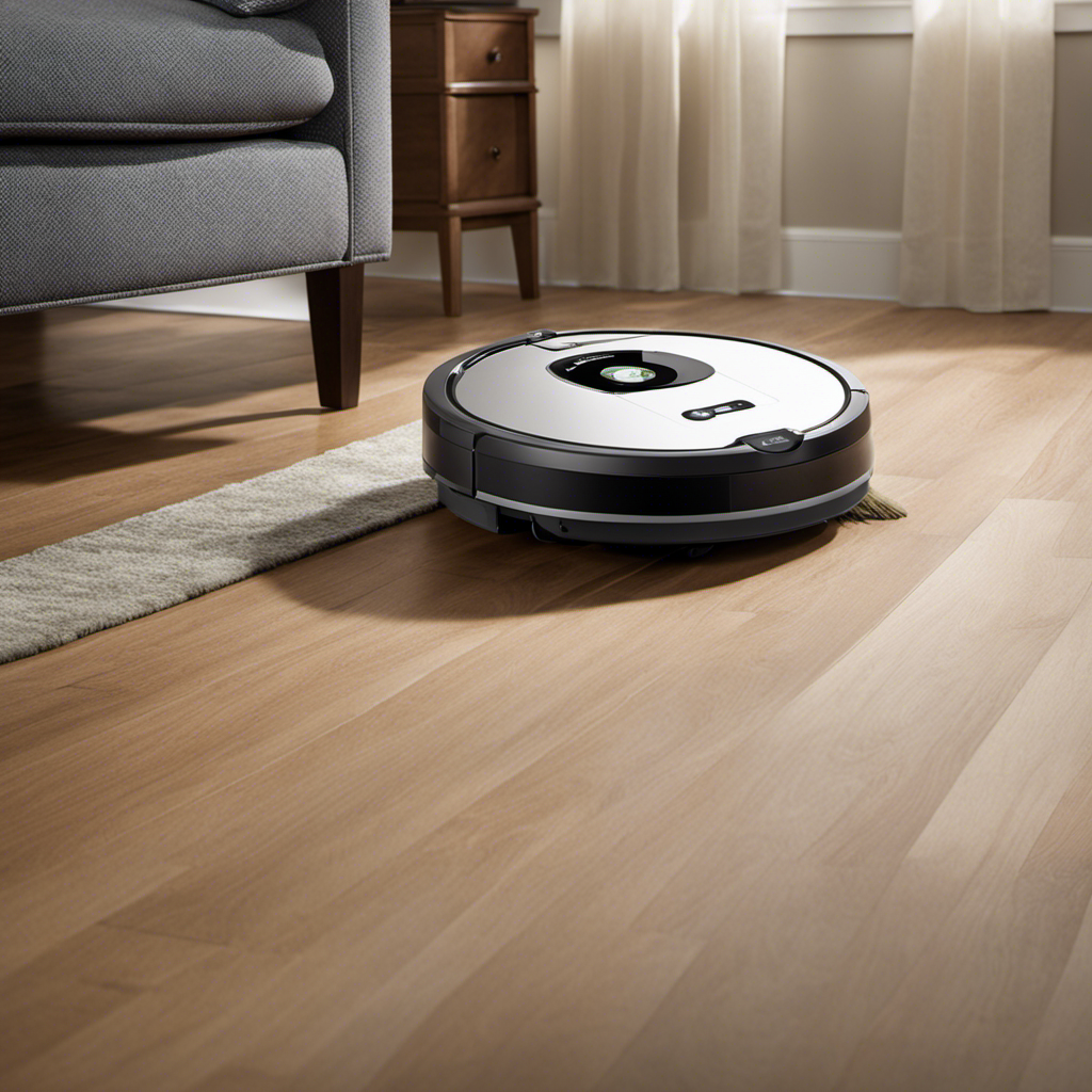 An image showcasing a Roomba robot effortlessly gliding across a floor covered in pet hair
