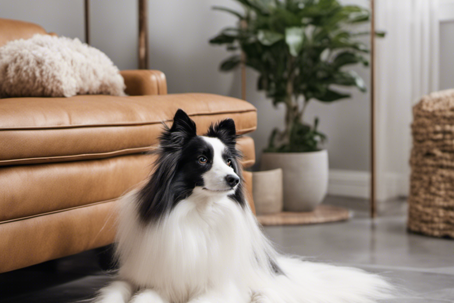 An image showcasing a gleaming, spotless tile floor adorned with a fluffy white rug in a pet-free zone