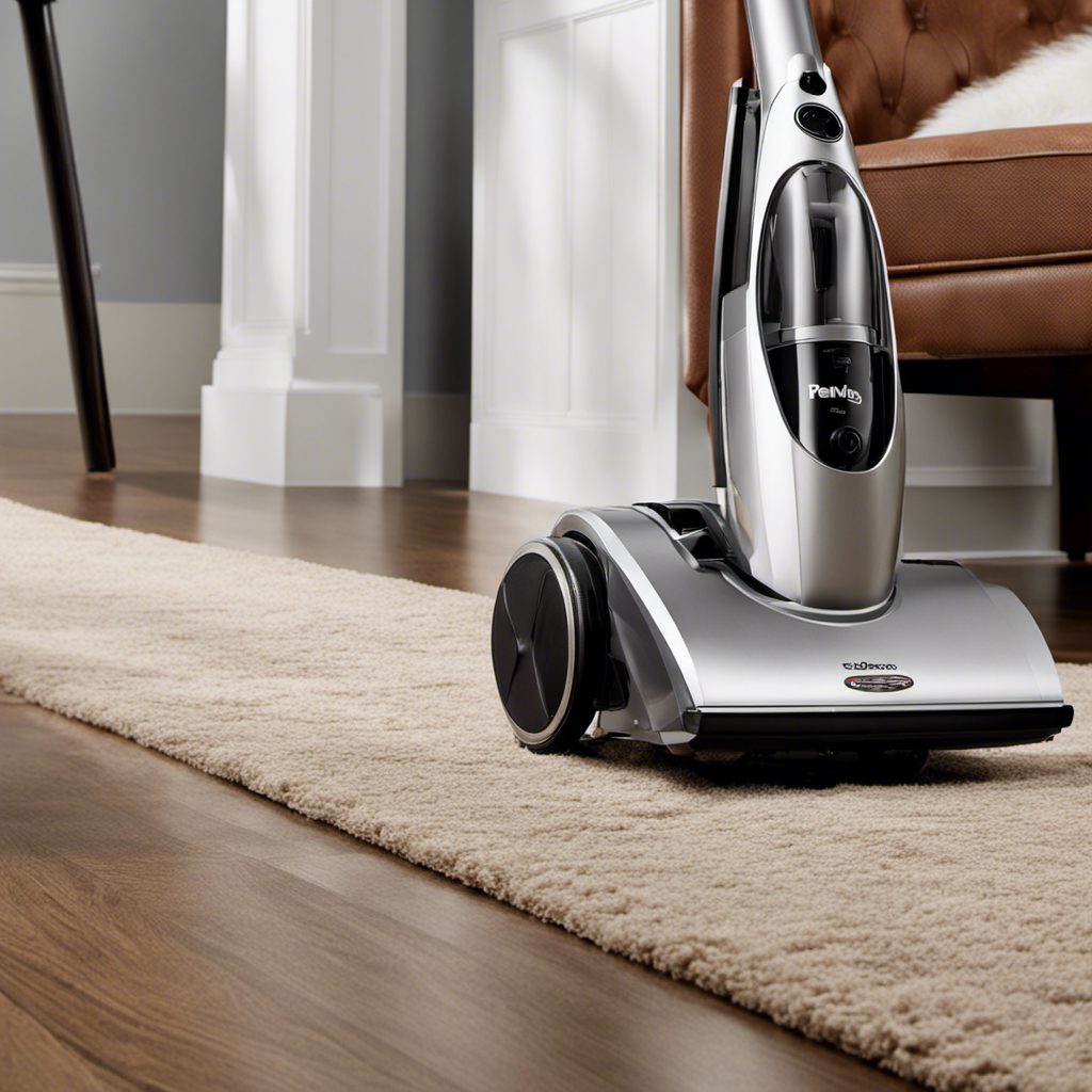 An image showcasing a powerful vacuum with a high-amperage motor, surrounded by a trail of pet hair being effortlessly sucked up