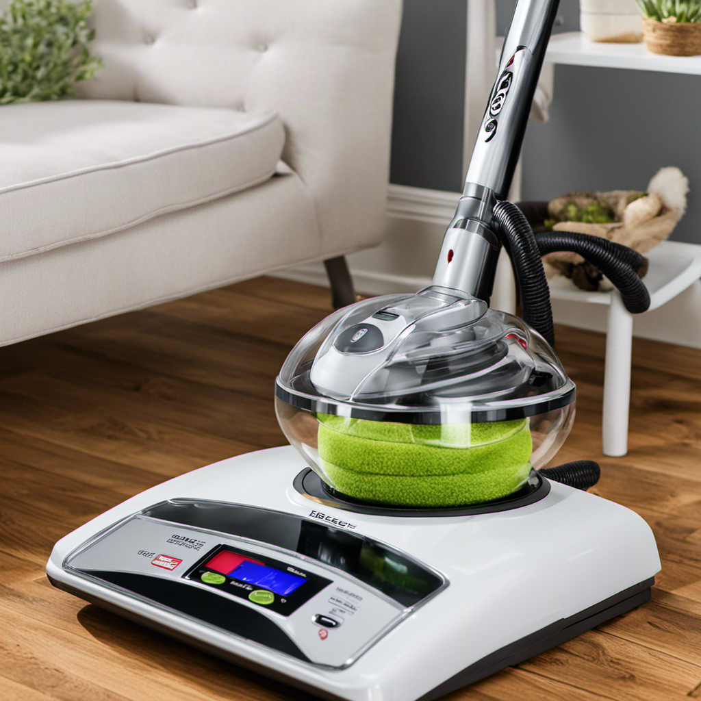 An image showcasing a Bissell Pet Hair Eraser vacuum cleaner, placed on a weight scale