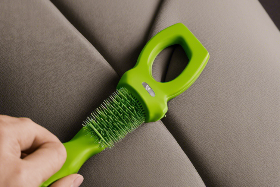 An image showcasing a person effortlessly using the Evercare Pet Hair Pick Matt to remove pet hair from upholstery
