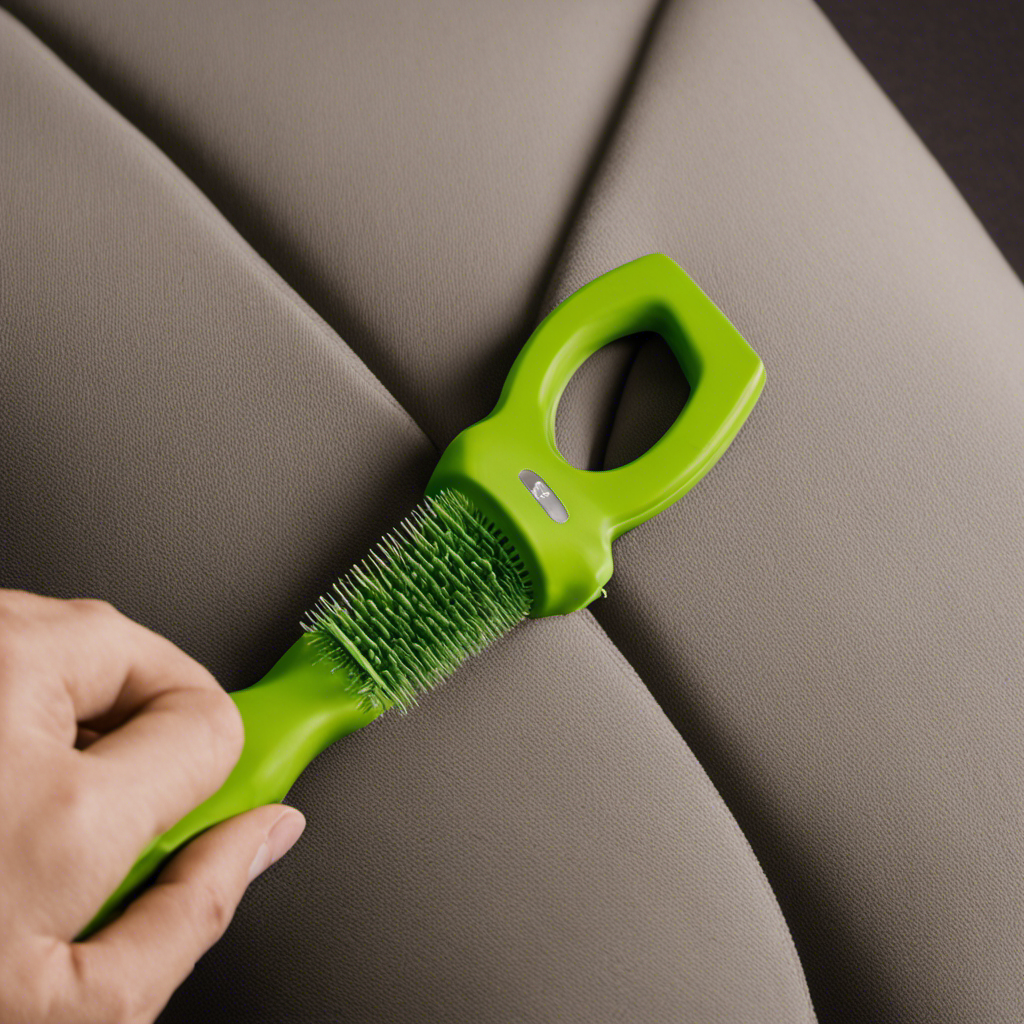 An image showcasing a person effortlessly using the Evercare Pet Hair Pick Matt to remove pet hair from upholstery
