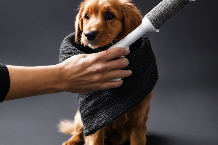 An image capturing a person holding a lint roller, meticulously removing stubborn pet hair from a black sweater