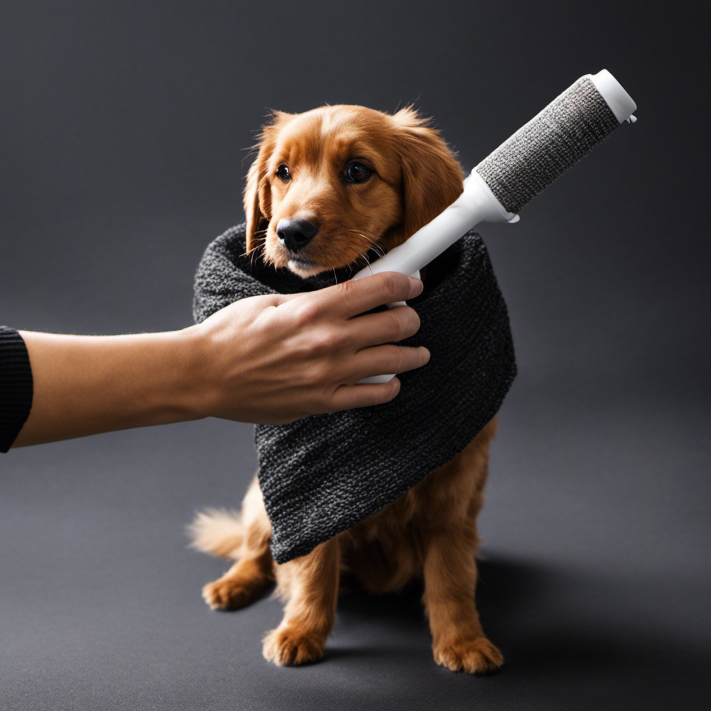 An image capturing a person holding a lint roller, meticulously removing stubborn pet hair from a black sweater