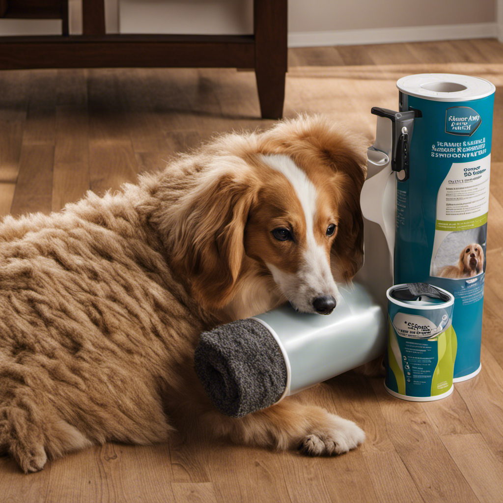 A vivid image showcasing a person using a lint roller to meticulously remove an abundance of pet hair from an Ultimate Sack cover, revealing the pristine fabric underneath