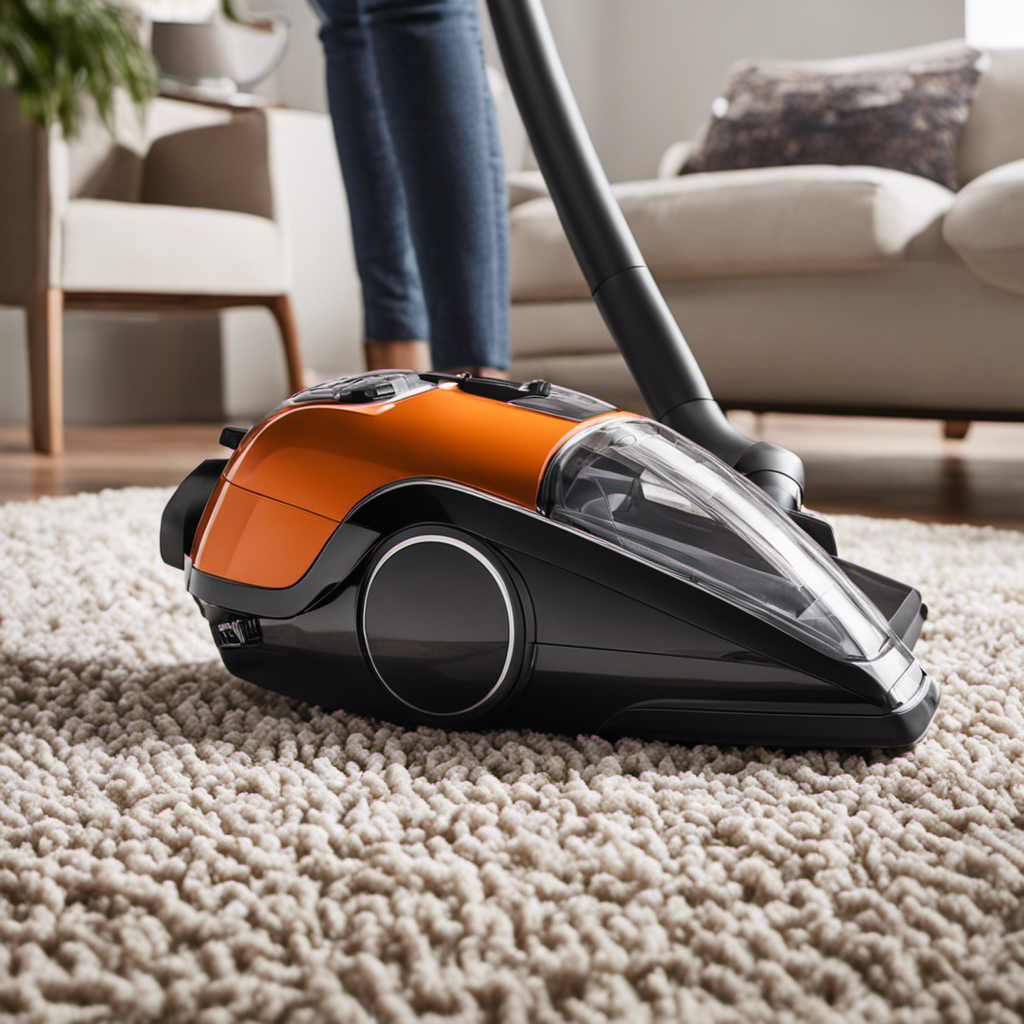 An image capturing a hand-held vacuum cleaner effortlessly suctioning up stubborn pet hair from a car carpet