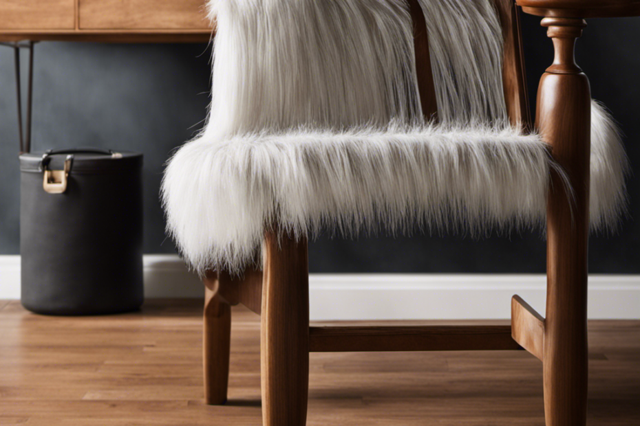 An image capturing a close-up view of a table chair's legs covered in stubborn pet hair