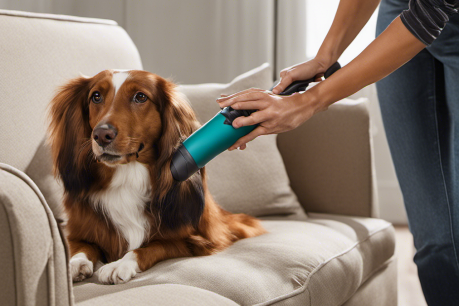 An image capturing the meticulous process of removing stubborn pet hair from upholstery