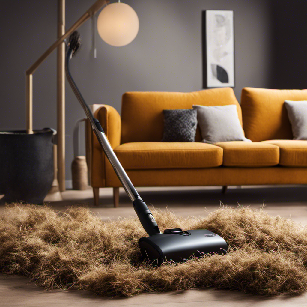 An image capturing a living room filled with pet hair tumbleweeds