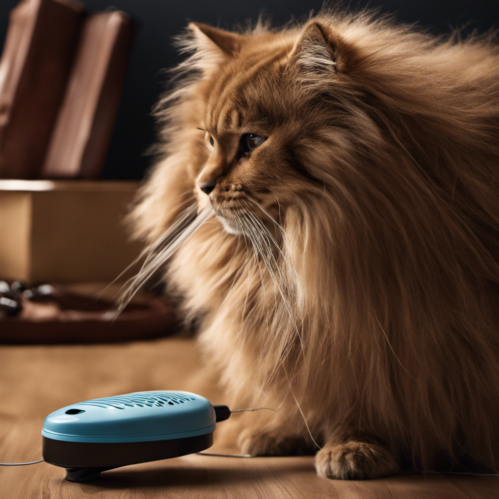 An image that captures the frustration of finding pet hair everywhere: a hand covered in fur, a vacuum cleaner struggling to pick it up, and a lint roller overwhelmed by a mountain of hair