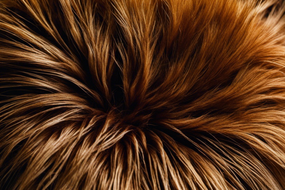 An image showcasing a close-up of a pet's fur with visible signs of fungal infection, such as discolored patches, raised bumps, or flaky skin