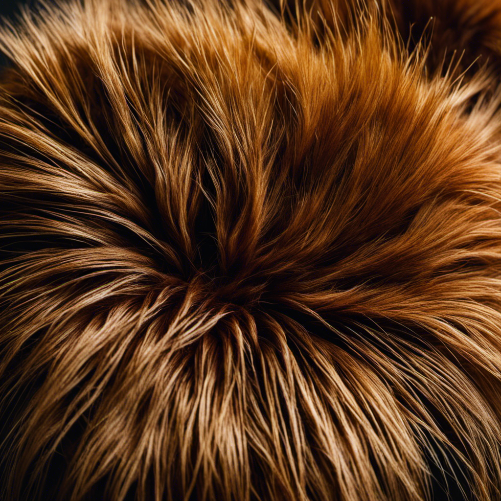 An image showcasing a close-up of a pet's fur with visible signs of fungal infection, such as discolored patches, raised bumps, or flaky skin
