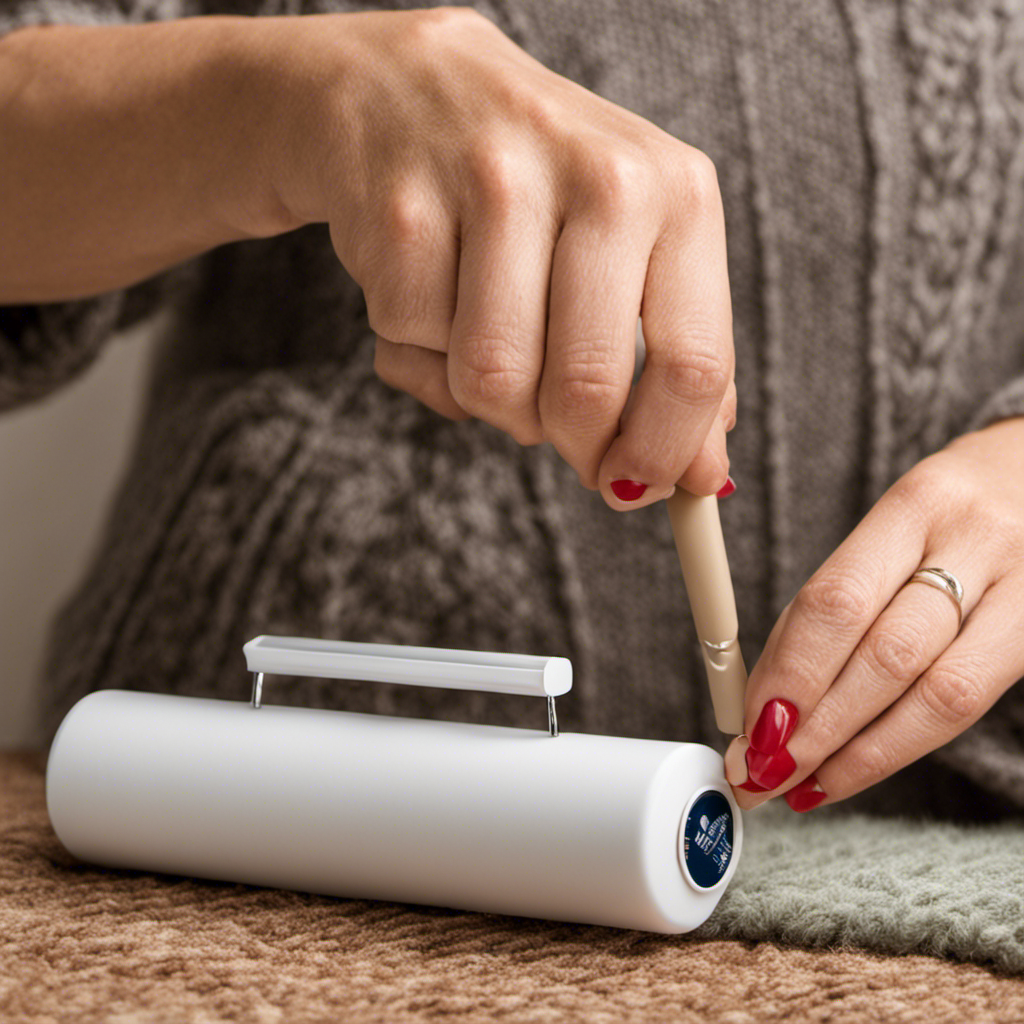 An image showcasing a hand using a lint roller to effortlessly remove a blanket of pet hair from a cozy sweater