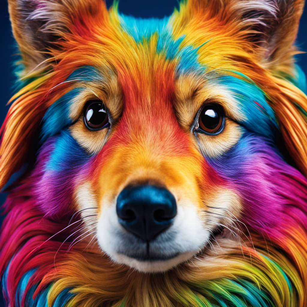 An image showcasing a close-up of a furry pet's stained coat with vibrant food coloring