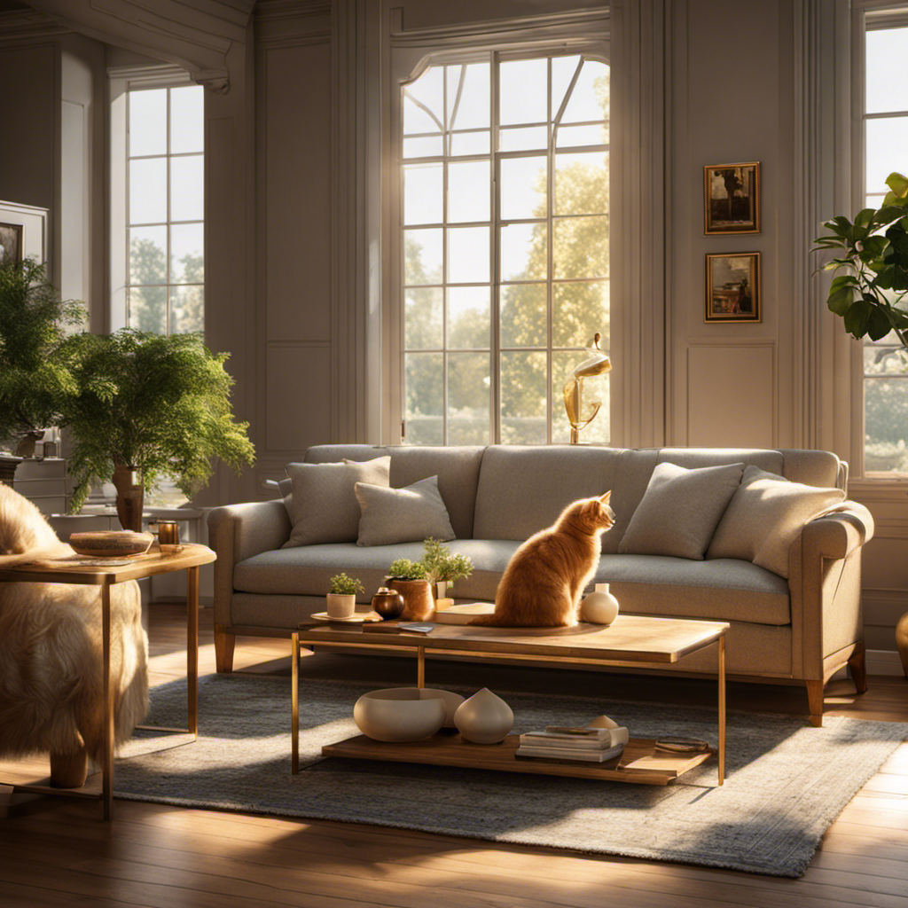 An image showcasing a serene living room in Ark, with sunlight streaming through the windows