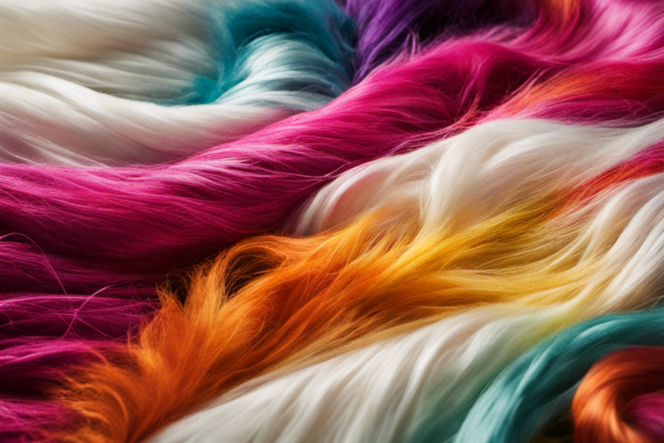An image showcasing a fluffy white bedsheet covered in colorful pet hair