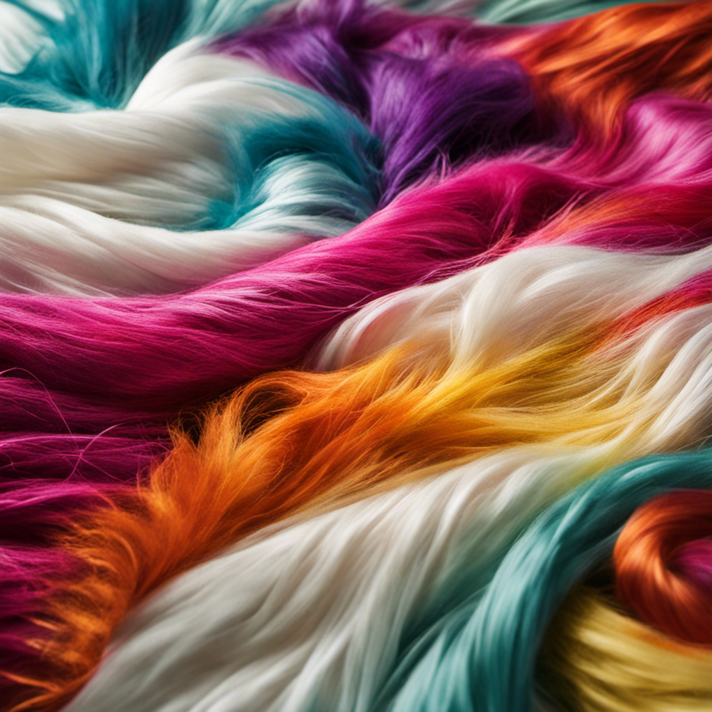 An image showcasing a fluffy white bedsheet covered in colorful pet hair