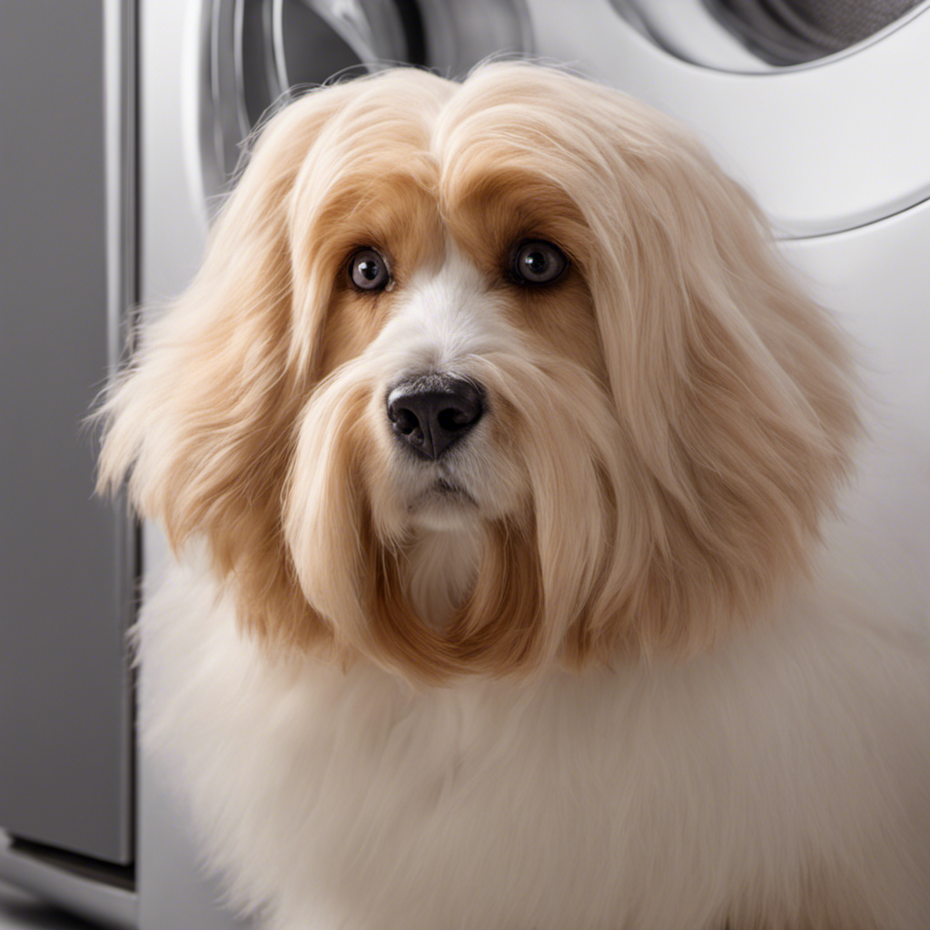 An image showcasing a clean, lint-free clothing item emerging from a dryer, with no visible pet hair