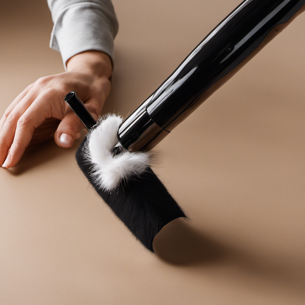 An image showcasing a person using a lint roller to remove pet hair from their clothes