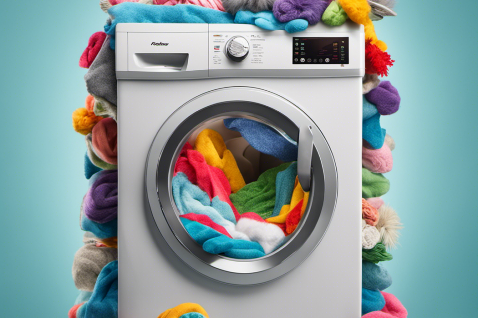 An image showcasing a washing machine filled with freshly washed and fluffed laundry