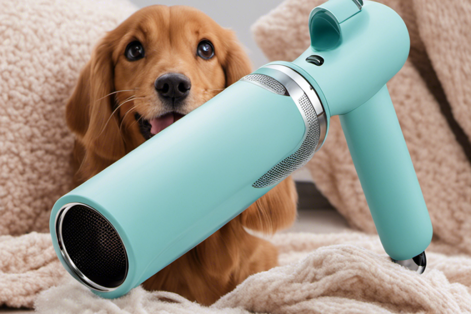 An image showcasing a hand-held lint roller gently gliding over a cozy blanket, capturing every stray pet hair with precision