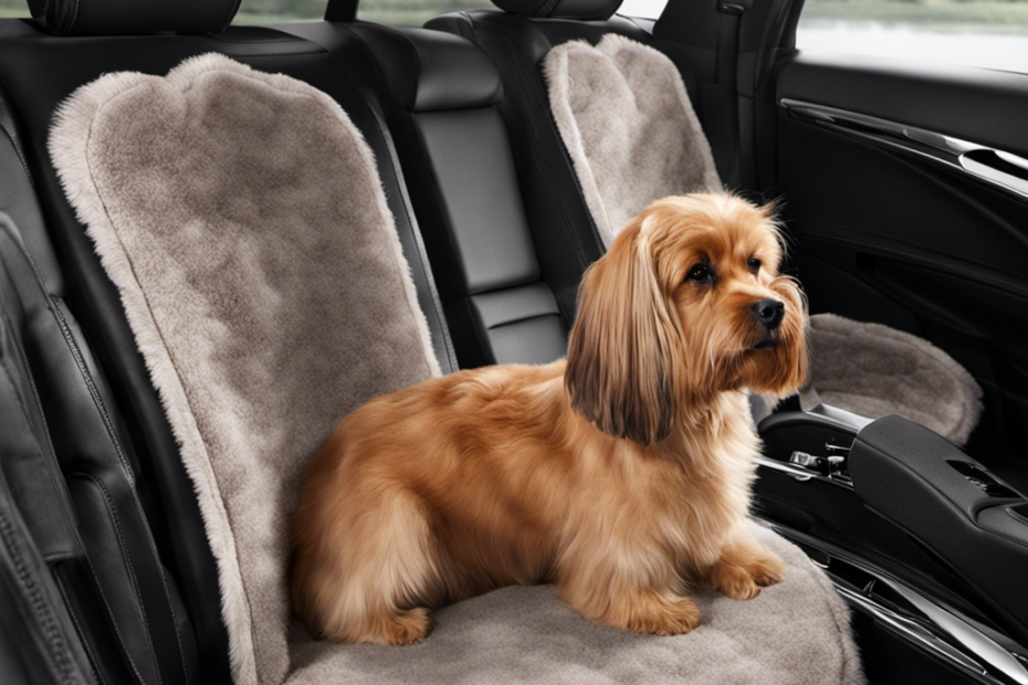 An image featuring a close-up of a car seat covered in pet hair