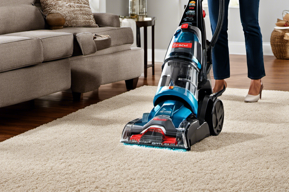 An image showcasing a Bissell Proheat 2x carpet cleaner in action, effortlessly removing pet hair from various surfaces around a home