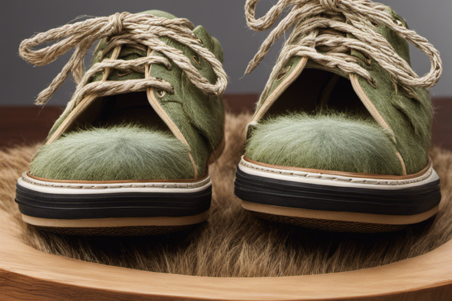 An image showcasing a pair of shoes covered in pet hair