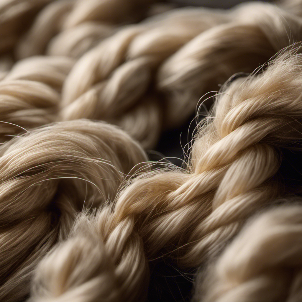 -up image of a soft, luxurious wool sweater, covered in fine strands of pet hair clinging to its fibers
