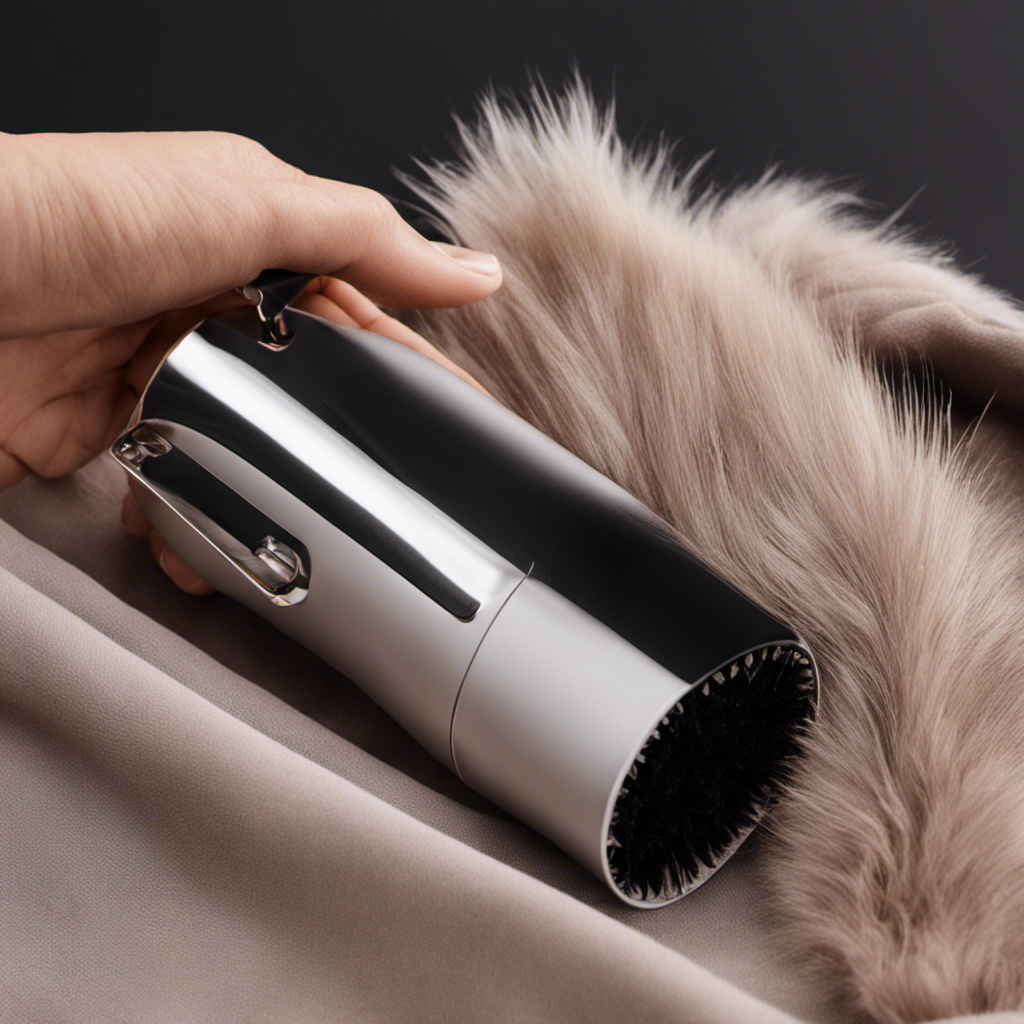 An image showcasing a person holding a lint roller, meticulously removing pet hair from a freshly laundered outfit