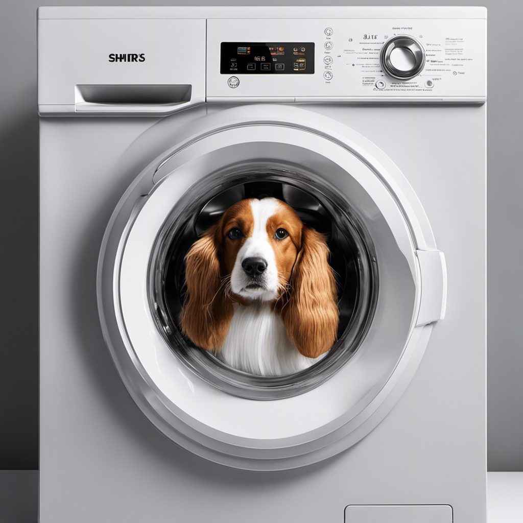 An image showcasing a washing machine filled with water, clothes, and pet hair