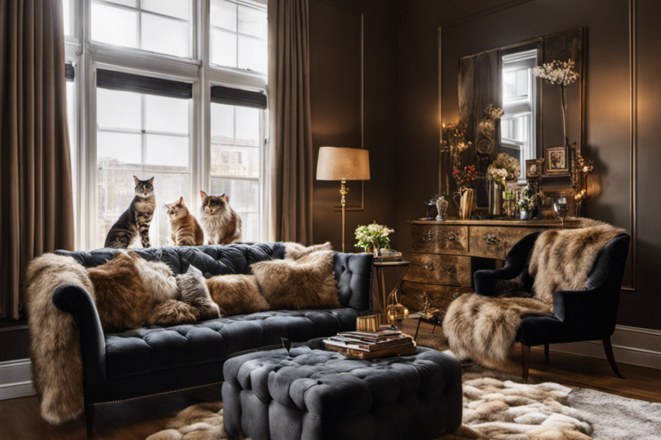 An image showcasing a living room covered in pet hair
