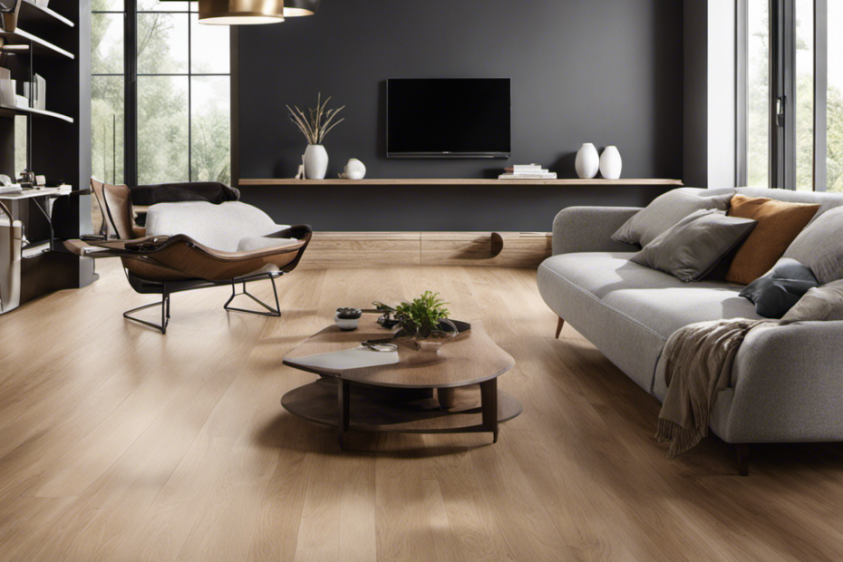 An image showcasing a spotless hardwood floor, devoid of any pet hair, with a sleek vacuum cleaner gliding effortlessly across the surface