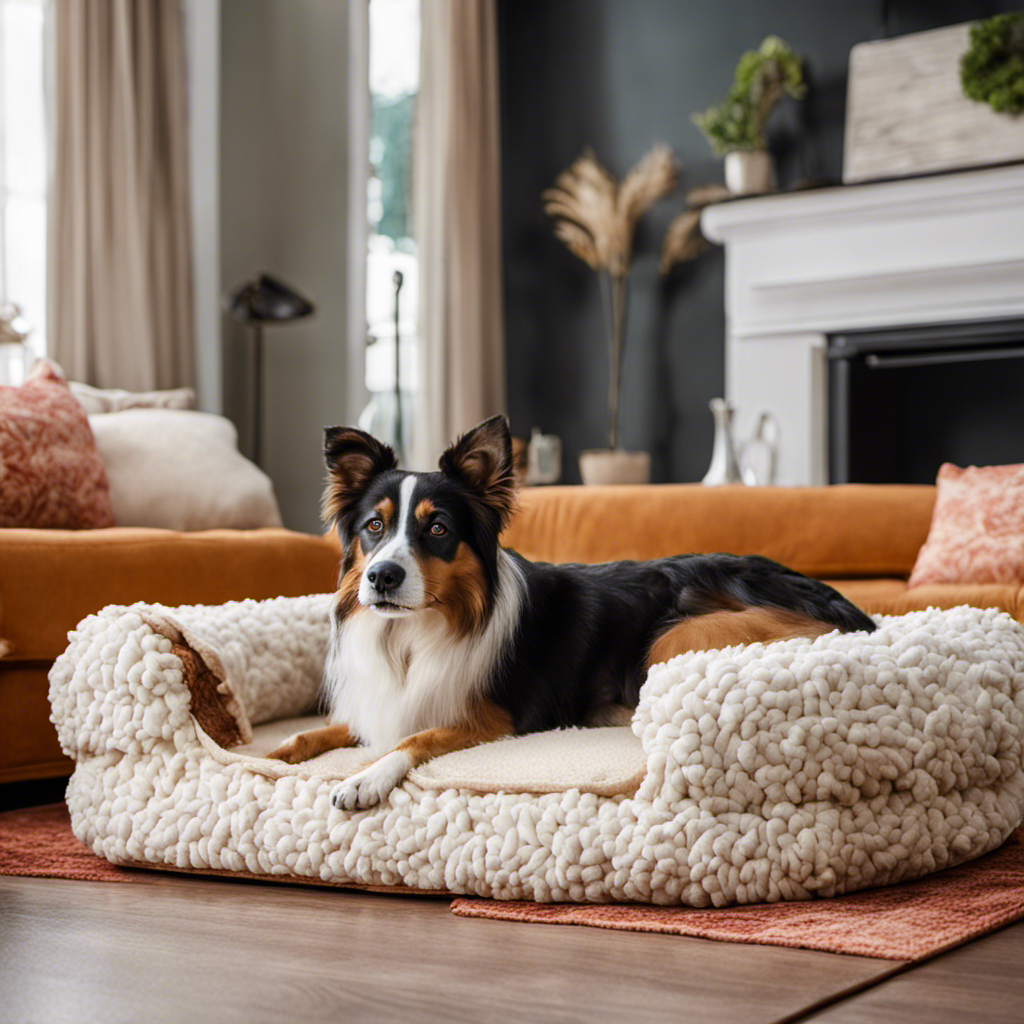 An image showcasing a cozy living room with a vibrant couch protected by a specially designed pet hair-resistant cover