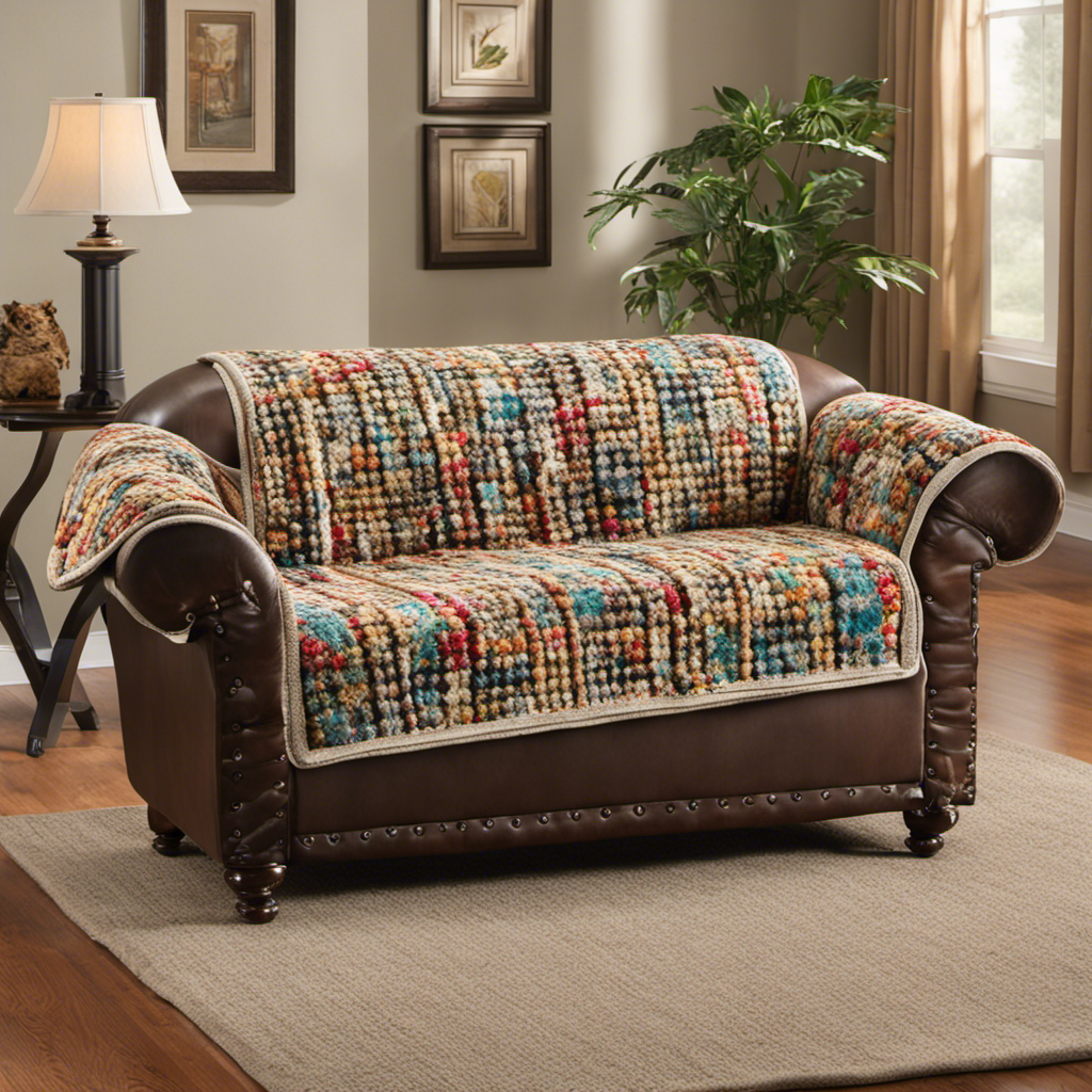 An image showcasing a cozy living room with a plush sofa covered in a protective, fitted microfiber slipcover